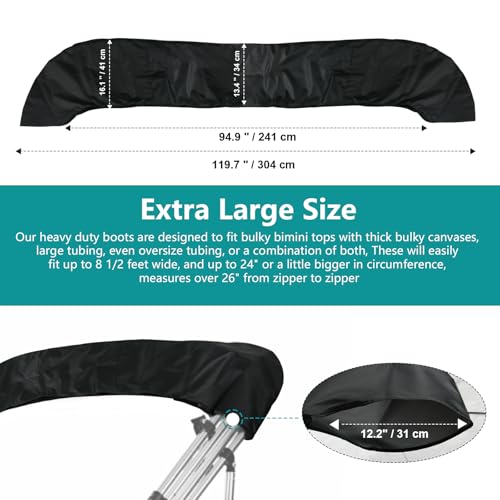 Oversize Boat Bimini Top Canvas Storage Boot for Large Frames Up to 8.5 ft - Black