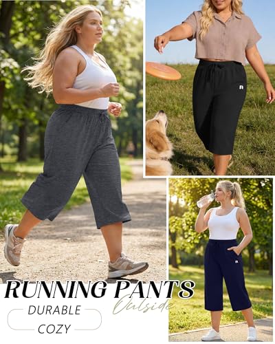 Women's Plus Size Capris with Pockets - Neer 3 Pack Black Gray Navy XL