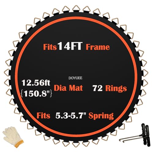 Doyuee 12.56ft Diameter Replacement Trampoline Mat for 14ft Frame with 72 Rings, Fits 5.3-5.7 Inch Springs (Excludes Springs & Frame)