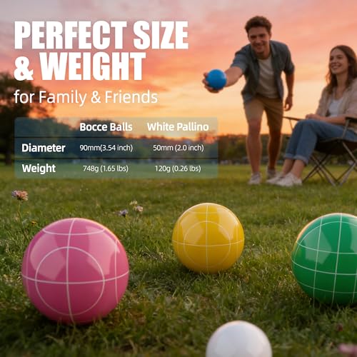 FASTOSS 90mm Bocce Ball Set - Multicolor Resin Lawn & Beach Game, Portable with Carrying Case