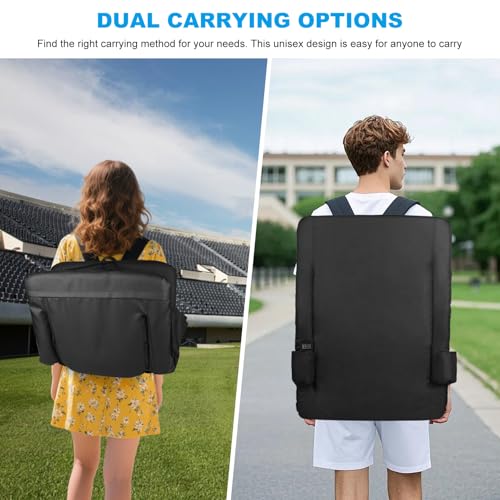 20-Inch Black Heated Bleacher Seat with Back Support & 20,000mAh Battery - Dual-Sided with Recline
