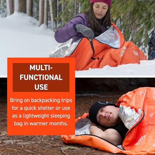 SOL Escape Bivvy with Hood - Emergency Survival Blanket 60 gsm - Reflects 70% Body Heat, Water-Resistant, Breathable for Outdoor Camping & Emergency