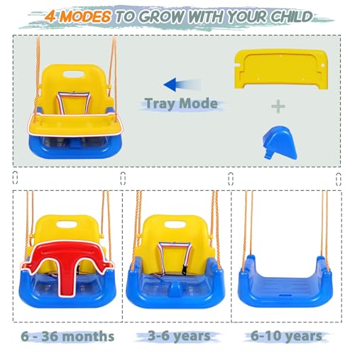 Yellow Toddler Swing with Tray - 4-in-1 Outdoor Indoor Baby Swing