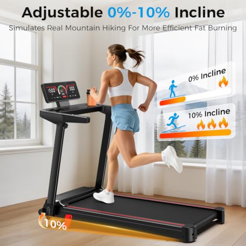 ApexionGear Black Foldable Incline Treadmill with Heart Rate Monitor & LED Display