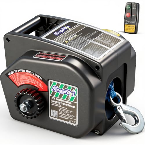 Megaflint 3500 lbs Electric Boat Trailer Winch 12V Waterproof Remote & Hand Crank