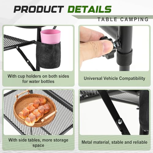 BBTO Portable Tire-Mounted Camping Table with Adjustable Height & 2 Cup Holders