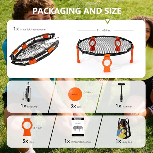 Orange Foldable Metal Roundnet Game Set for Outdoors - Pre-Assembled, Stable