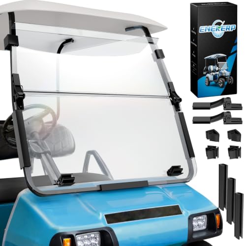 ENEKERP Clear Golf Cart Windshield for Club Car DS 2000+ Tapered Struts Fold-Down Impact-Resistant