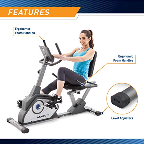 Marcy Grey Magnetic Recumbent Exercise Bike with 8 Resistance Levels