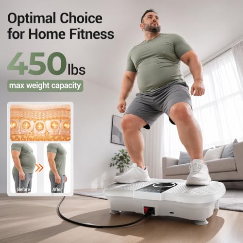 White Vibration Plate Exercise Machine 450lbs Capacity Full Body Shaker