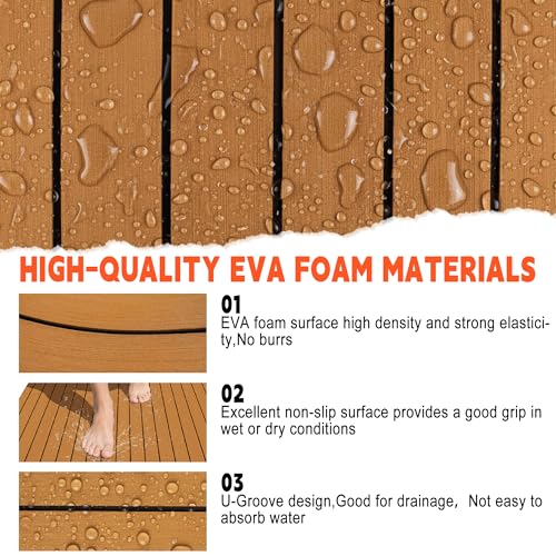 Self-Adhesive EVA Foam Marine Boat Flooring - Faux Teak Decking Brown 94.5x47.2"