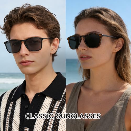 Polarized Sunglasses for Men Women - Black Frame with Metal Temples