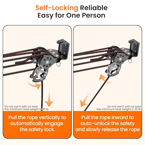 Pacikwest Classic Black Kayak Hoist for Garage Ceiling, 180 lb Capacity