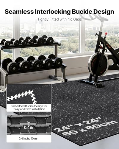 VEVOR Interlocking Gym Floor Tiles 96 sq ft Black & Grey Rubber & EVA Foam Exercise Mats