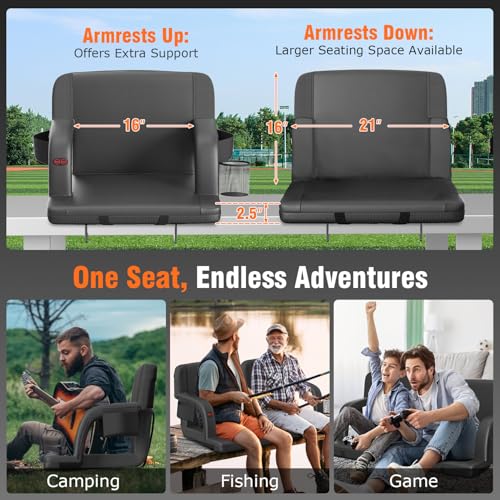 Suteck 21-Inch Heated Stadium Seat with Dual-Zone USB Heat, Black - 1 Pack