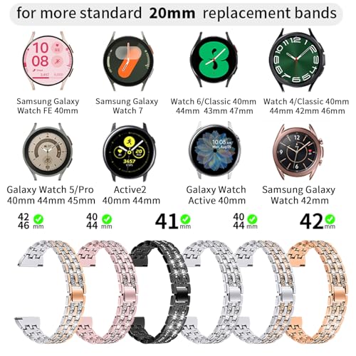 JOYOZY Silver Watch Band for Galaxy Watch 6/5/4/FE/7 40mm/44mm/Classic 42mm/43mm/46mm/47mm & Garmin Vivoactive 3