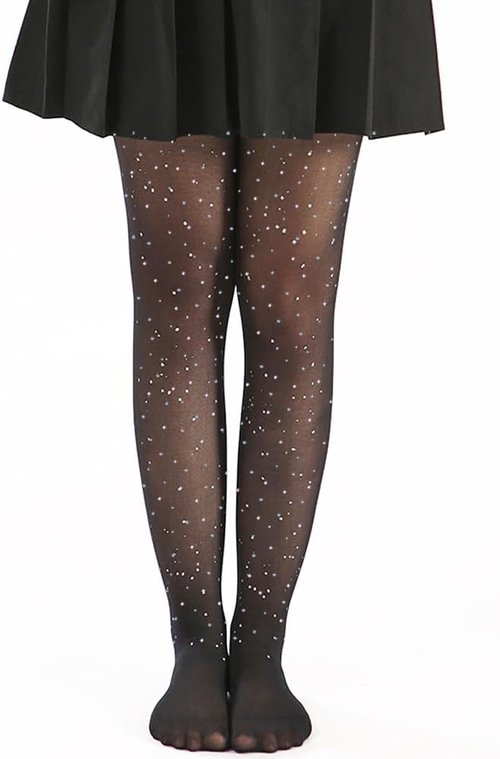 LUCKELF Girls Glitter Tights - Soft Opaque Sparkle Rhinestone Dance Stockings | Perfect for School Events