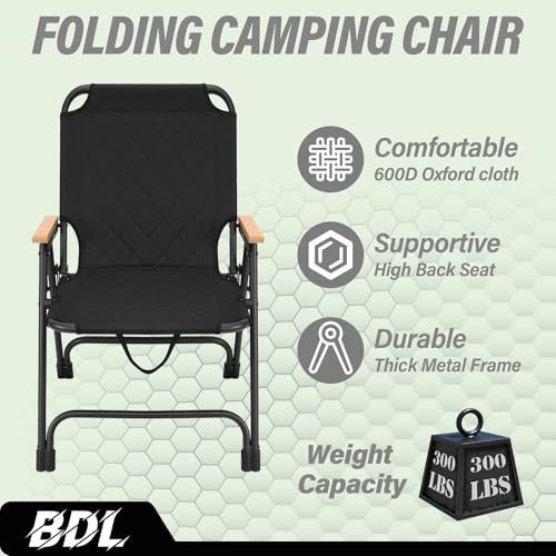 BDL 2-Pack Folding Beach & Camping Chairs - Portable Outdoor Seating with Armrest, Supports 300 lbs