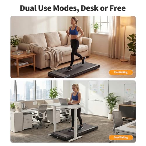 Under Desk Walking Pad Treadmill - Portable Quiet Electric Treadmill with Remote, LED Display, 42.2 x 19.2 x 3.6 Inches, Black/Sliver