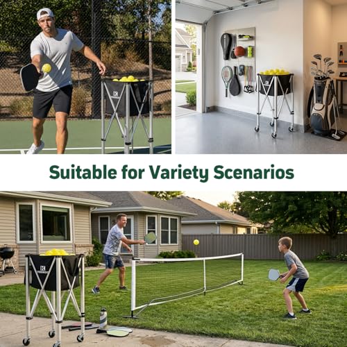 YooKoo Pickleball Ball Hopper Cart with Removable Bag & Locking Wheels