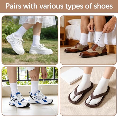 White 12 Pairs Unisex Tabi Split Toe Flip Flop Socks - Soft Cotton, Elastic Fit