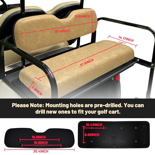 Universal Golf Cart Rear Seat Cushion Kit - Replacement Back & Bottom Tan