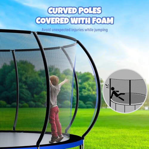 12/14/16FT Outdoor Trampoline with Safety Enclosure & Basketball Hoop - Kids & Adults Backyard Recreation