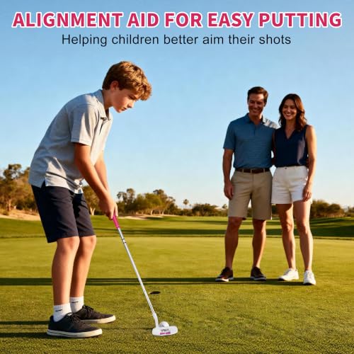 Kids Junior Golf Putter 24 Inch Right Handed with Alignment Line - White Pink