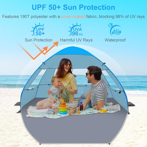 Skyblue 3-Person Pop Up Beach Tent with UPF 50+ UV Protection, Portable & Easy Setup