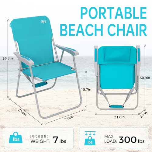 #WEJOY Classic Cyan 2-Pack Folding Beach Chairs for Adults, Lightweight & High Back