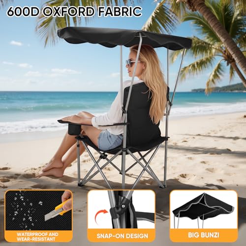 Folding Camping Chair with Canopy Shade - Portable Outdoor Beach & Travel Seat