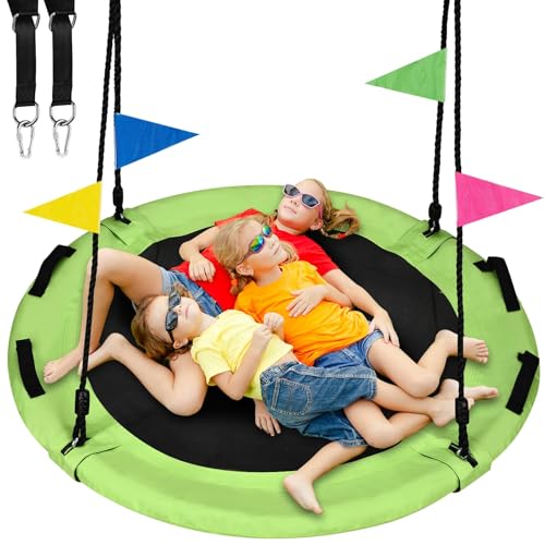 HeyZoo 48 Inch Green Tree Swing - Large Saucer Flying Swing for Family, 900lbs Capacity, Adjustable Straps