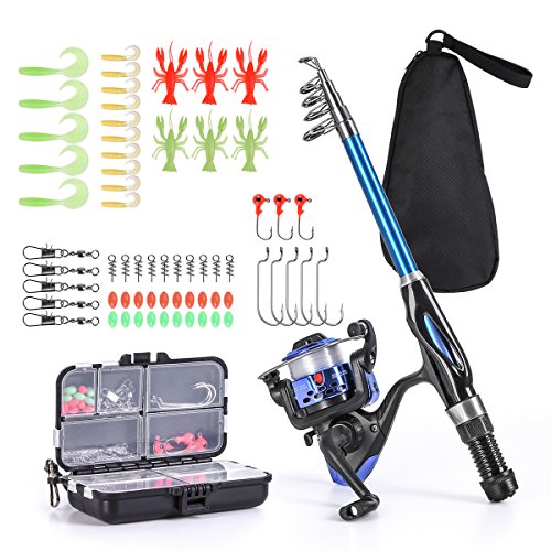 Kids Telescopic Fishing Rod and Reel Combo Set with Lure Case & Carry Bag