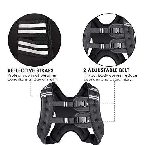 Black 16 lbs Weighted Vest for Men & Women with Reflective Strips & Adjustable Straps