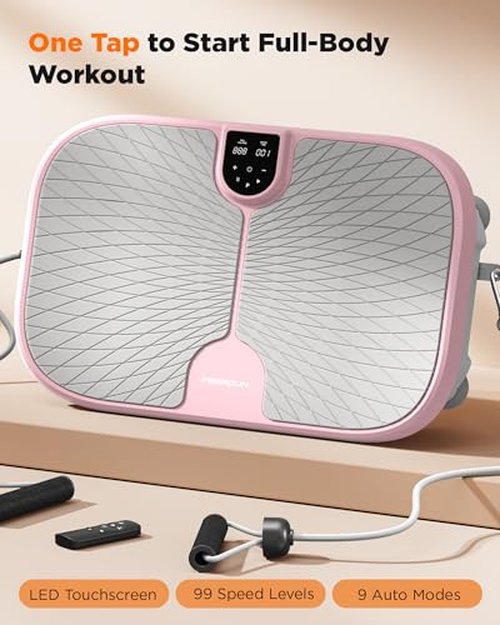 FEIERDUN Vibration Plate Exercise Machine, 400 LBS Capacity Vibration Plate for Lymphatic Drainage, Max Space for Whole-Body Workout & Relaxation at Home-Pink