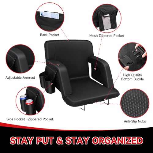 JFIQOWR Stadium Bleacher Seats with Back Support & Recline, 2 Pack