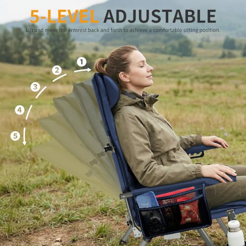 Heavy Duty Folding Camping Chair with Adjustable Feet - Blue, 400Lb Capacity