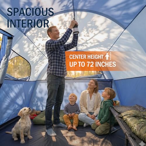 Blue Family Camping Tent for 8 Persons, 3 Rooms, Waterproof with Rainfly