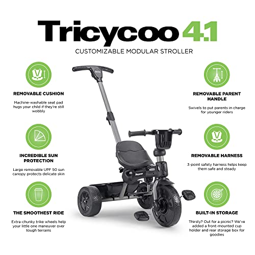 Joovy Tricycoo 4.1 Kids Tricycle Black - 4 Adjustable Stages with Push Handle