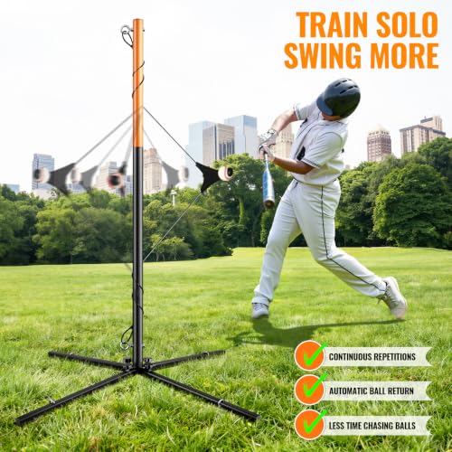 Baseball Swing Trainer with Real Ball & Adjustable Height - Indoor Outdoor Practice
