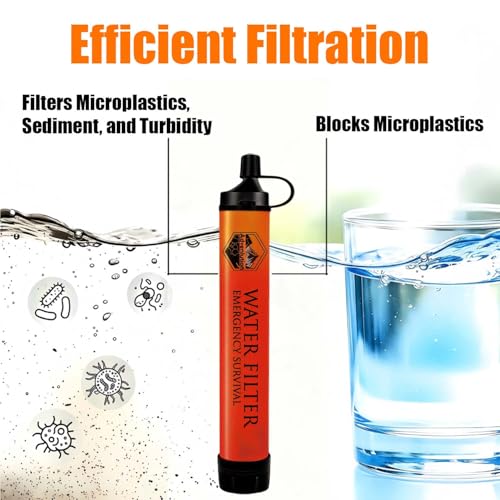 Personal Water Filter Straw with Emergency Whistle - 5-Pack Orange