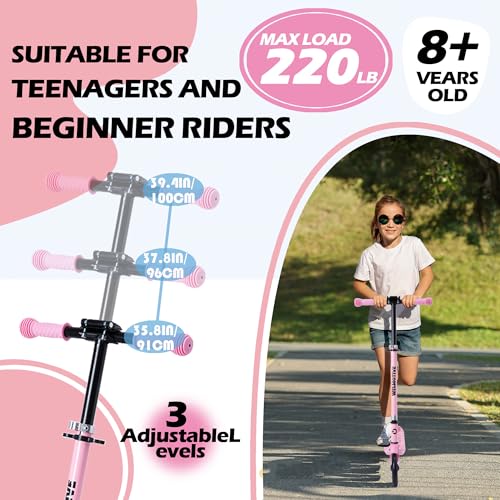 Welmotive Pink Kids & Teens Foldable Kick Scooter with Adjustable Handlebars