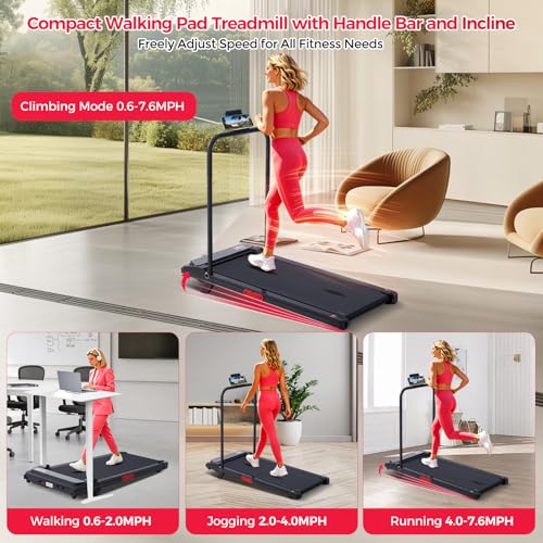 Potupus V300-DYV Portable Treadmill with Incline & Removable Handle for Home & Office