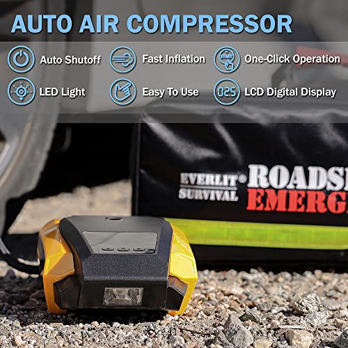 Everlit Emergency Car Kit with Tire Inflator, Jumper Cables & First Aid