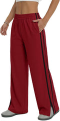 Fisoew Women's Wide Leg Pants - Casual Baggy Sweatpants with Elastic Waist & Side Slit | Pockets Included