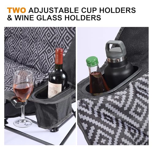Heavy Duty Double Camping Chair with Padded Seats & Cup Holders for Outdoor Travel