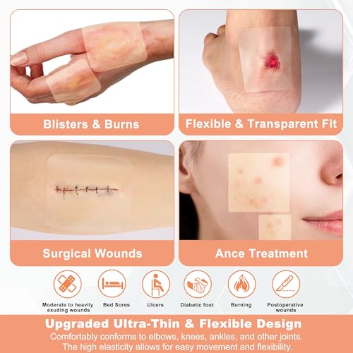 Hydrocolloid Wound Dressing 4x4 Inch Pack of 20 Waterproof Skin Patches for Faster Healing