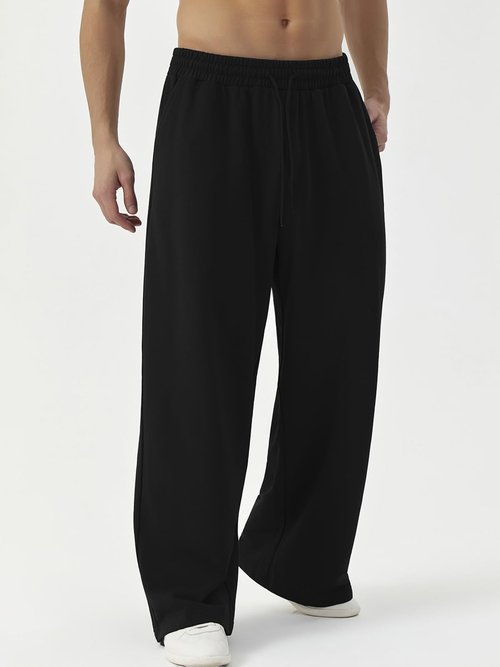 ATOFY Men's Baggy Sweatpants Wide Leg Elastic Waist Athletic Joggers Loose Lounge Pants with Pockets Black
