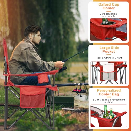 Romswi Red XL Heavy Duty Camping Chairs 500LBS Support, Padded Back & Armrests, 2-Pack