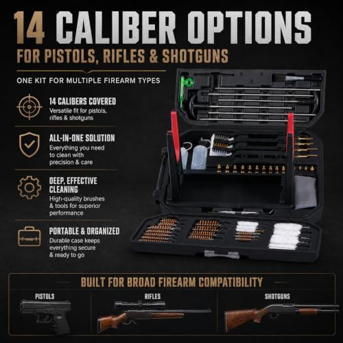 Kinghardcase 63-Piece Universal Gun Cleaning Kit with Brass & Steel Rods